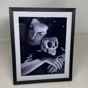Vampira with skull head Black & White Gothic Art Print in Frame Halloween decor
